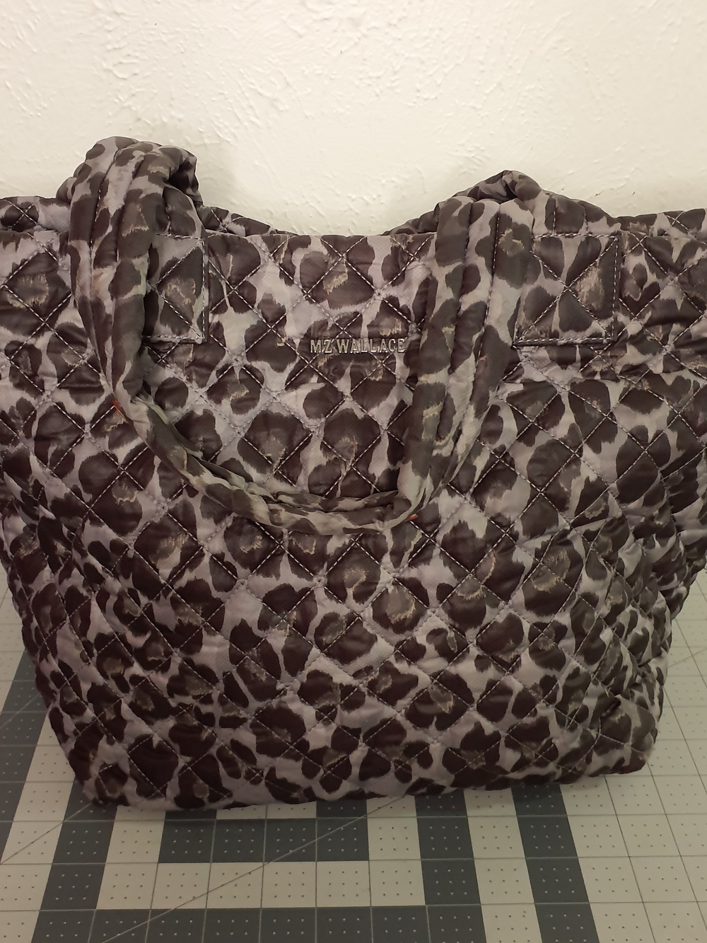 MZ Wallace Quilted Leopard Print Tote in Grey